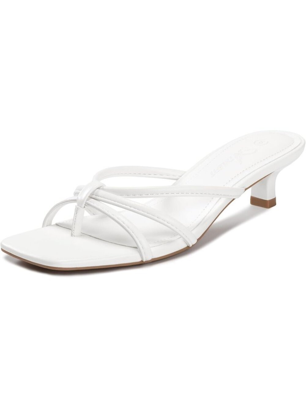 Women's Square Toe Strappy Flip Flop White Low Heels Slip On Thong Heels